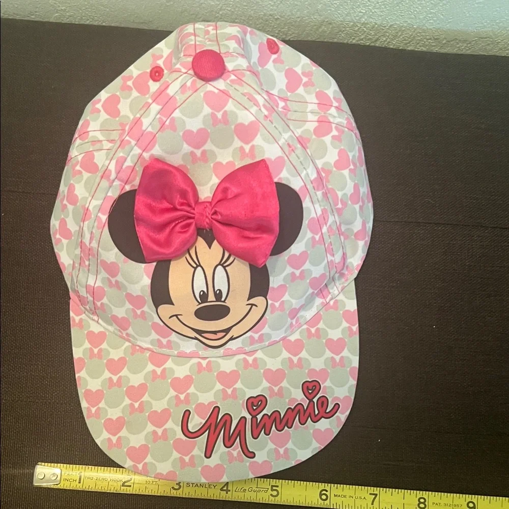 #9560+ Disney Minnie Mouse Hat with 3 D Bow/ Pink and White Hearts - Picture 4 of 8